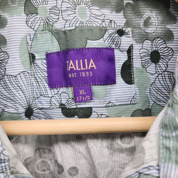 Tallia Short Sleeve Button‎ Front Shirt Floral Pattern Men's Size XL 17.5 Green - Picture 4 of 6